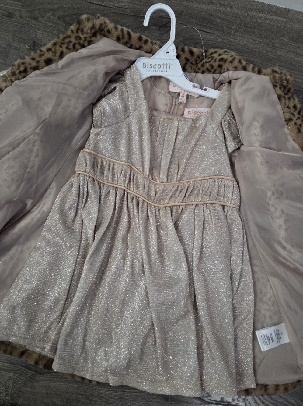 Biscotti Girls' Faux Fur Leopard Jacket, Dress & Matching Headband Set Size 3t - Picture 3 of 4